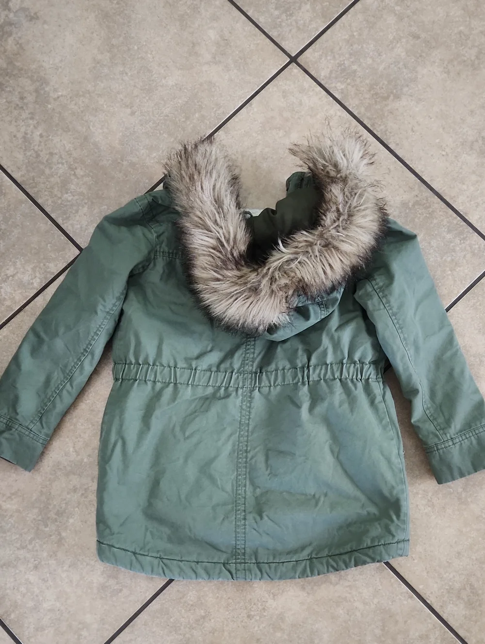 GAP Girls Olive Green Parka with Faux Fur Hood and Sherpa Lining